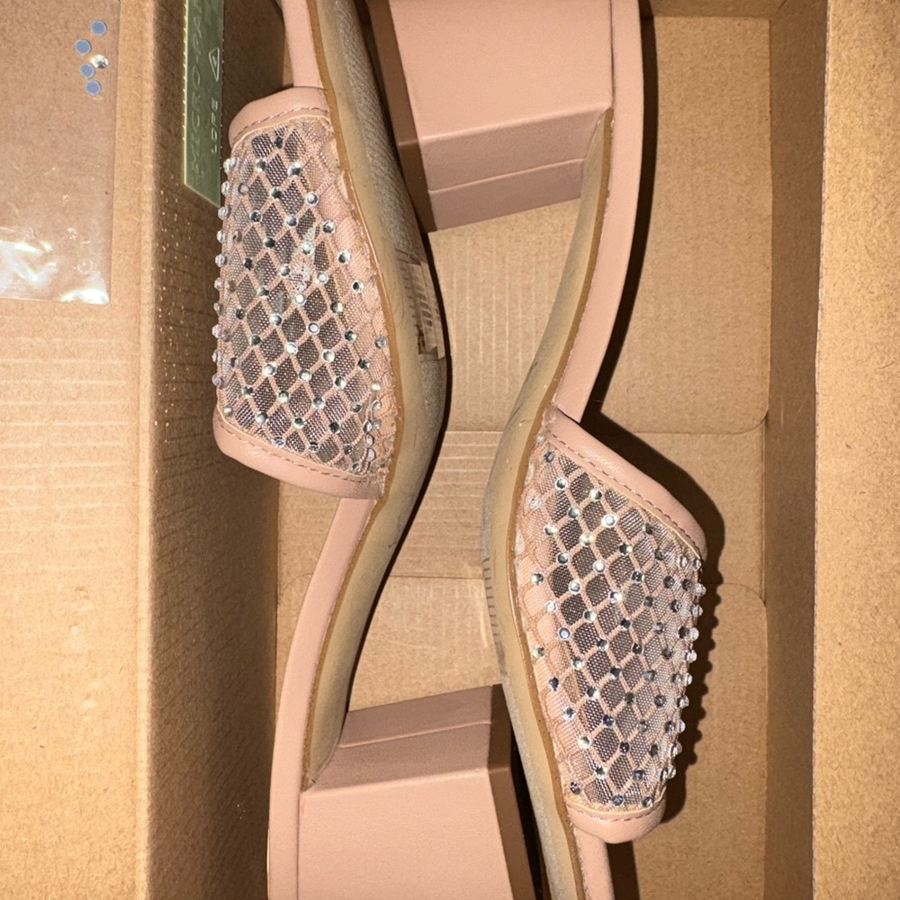 J. Crew Nude Rhinestone Mesh Slide Mules